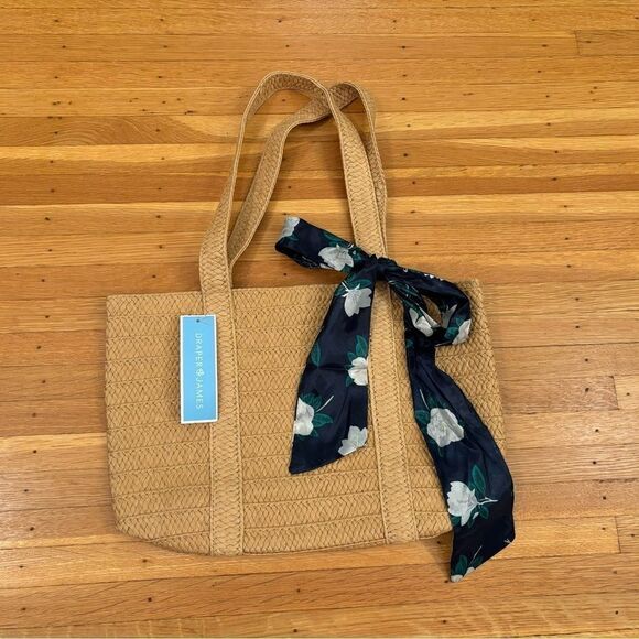 Draper James Everyday Straw Bag Floral Ribbon/Tie NWT - Picture 1 of 5